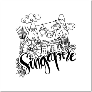 Hand Drawn Symbols Of Singapore. Posters and Art